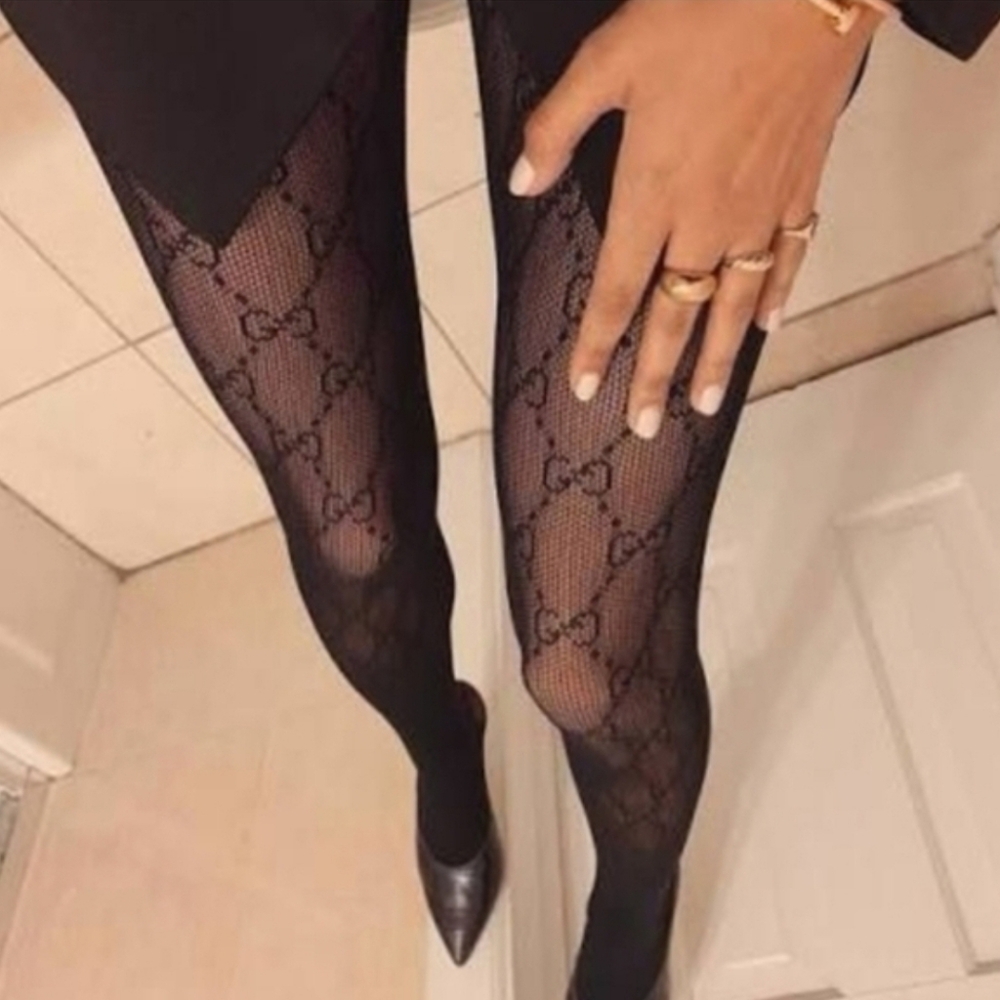Gucci  Black Patterned Tights Elegent Size OS